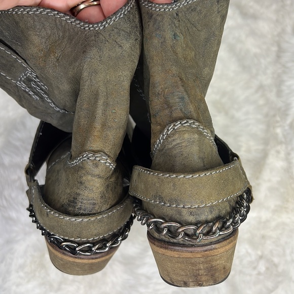 ZARA Point Toe MIDI Gray Green Cowboy Boots SZ 38 Embroidered Chain Deta… - Picture 6 of 12